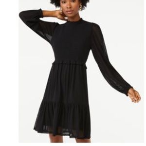 Scoop NWOT Black Dress Sheer Sleeves L 12